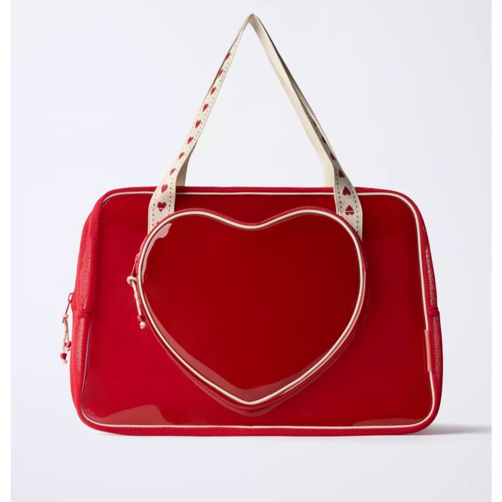 Zara Red Heart Vinyl Shopper Bag